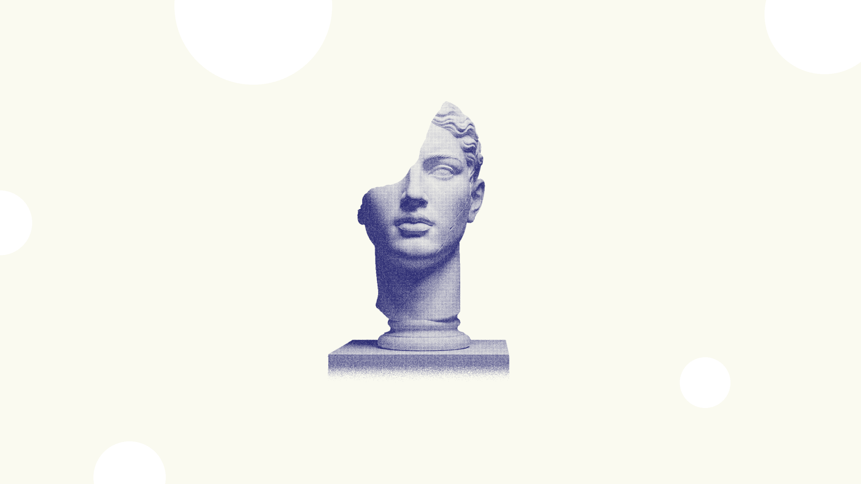 Abstract illustration representing the Consulting pillar, depicted as a navy blue silhouette of a sculptural figure on a pedestal, with a stipple dot texture.